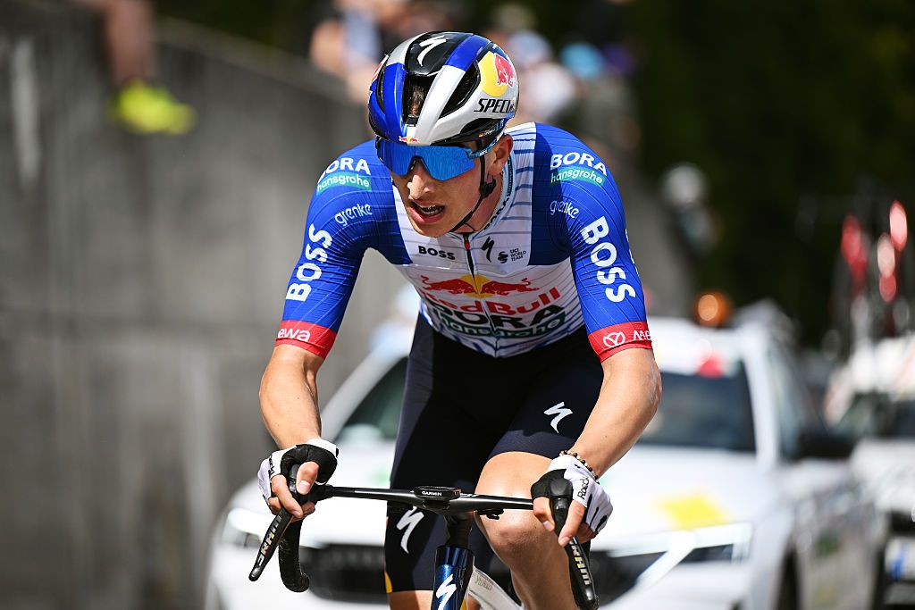 CHARMEY, SWITZERLAND - MAY 02: Florian Lipowitz of Germany and Team Red Bull - BORA - hansgrohe competes in the chase group during the 79th Tour de Romandie 2026, Stage 4 a 149.6km stage from Broc to Charmey / #UCIWT / on May 02, 2026 in Charmey, Switzerland. (Photo by Dario Belingheri/Getty Images)