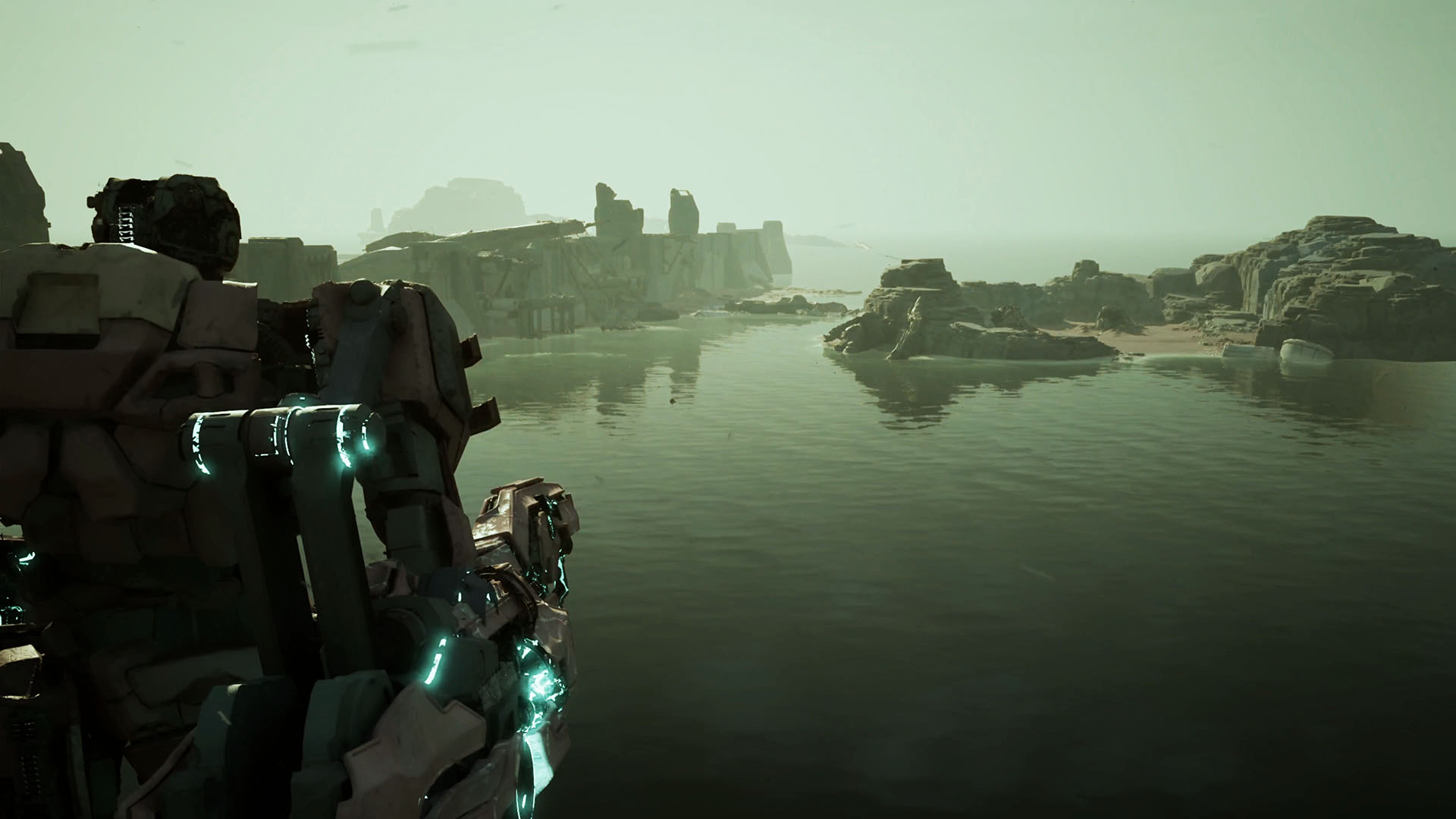 Gen Atlas - A mech in the right corner looking out over the water
