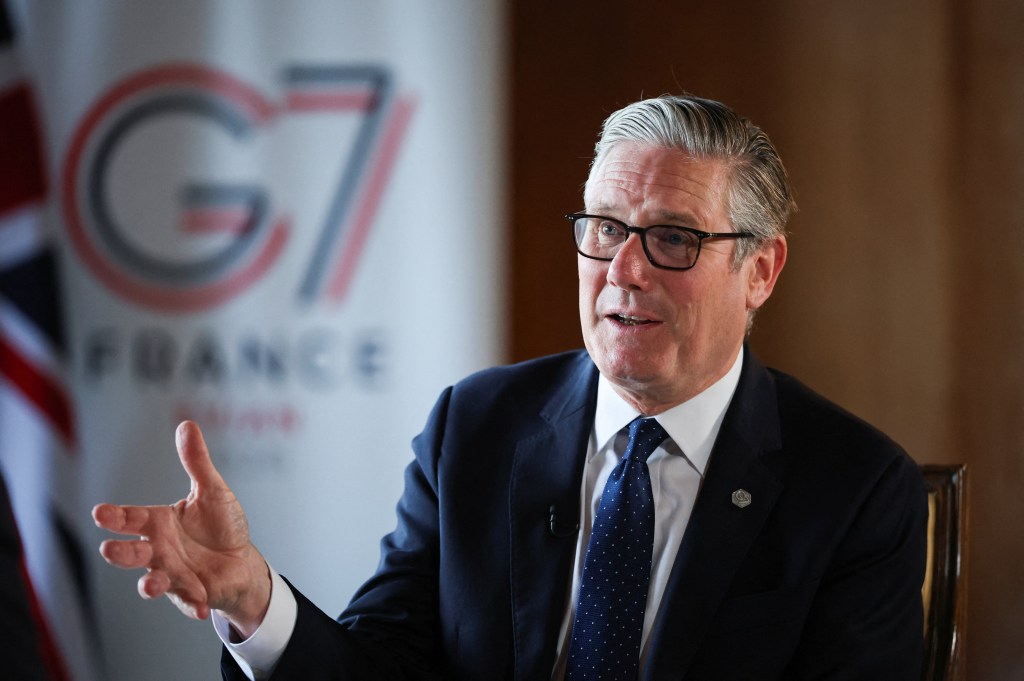 British Prime Minister Sir Keir Starmer speaking to media at the G7 Summit.
