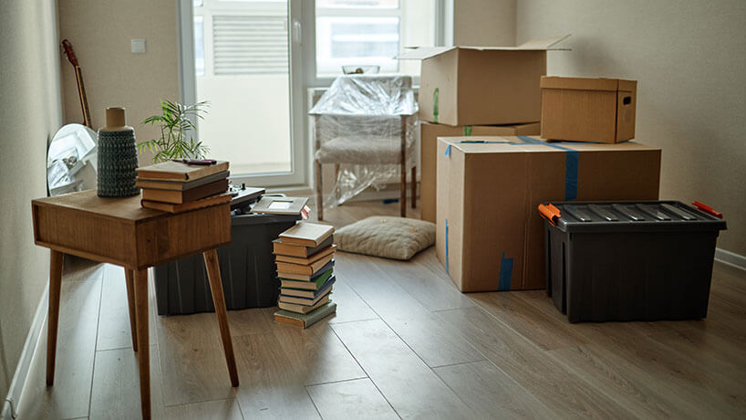 Moving boxes in an empty rental property
