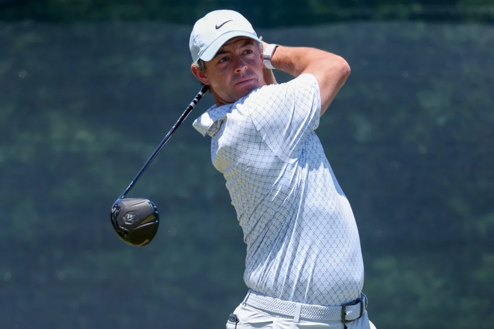 Rory McIlroy looks on after playing a shot at the US Open