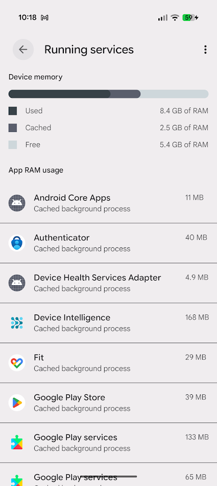 running services menu in android