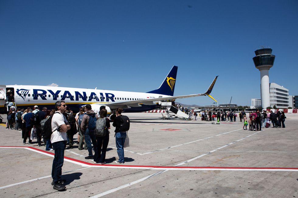 Ryanair flight being boarded in Athens, Greece