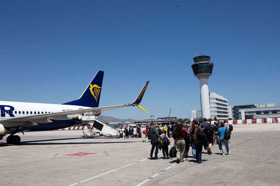 Ryanair flight boarding from rear in Athens Greece