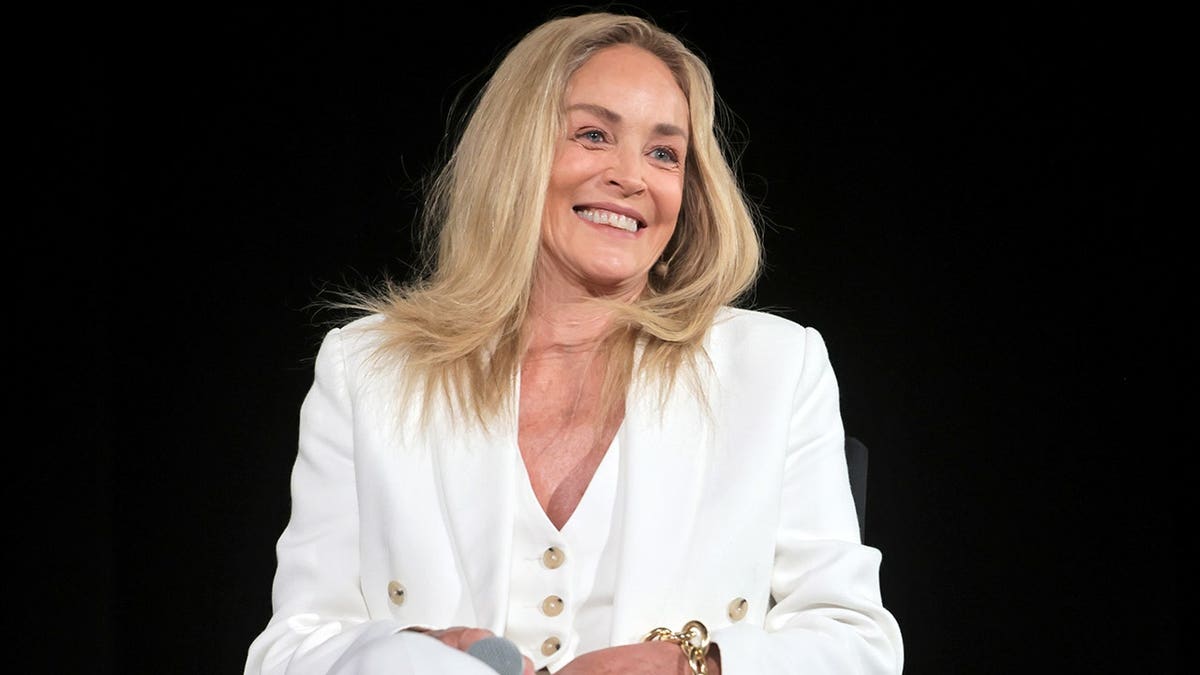 Sharon Stone on stage at a screening