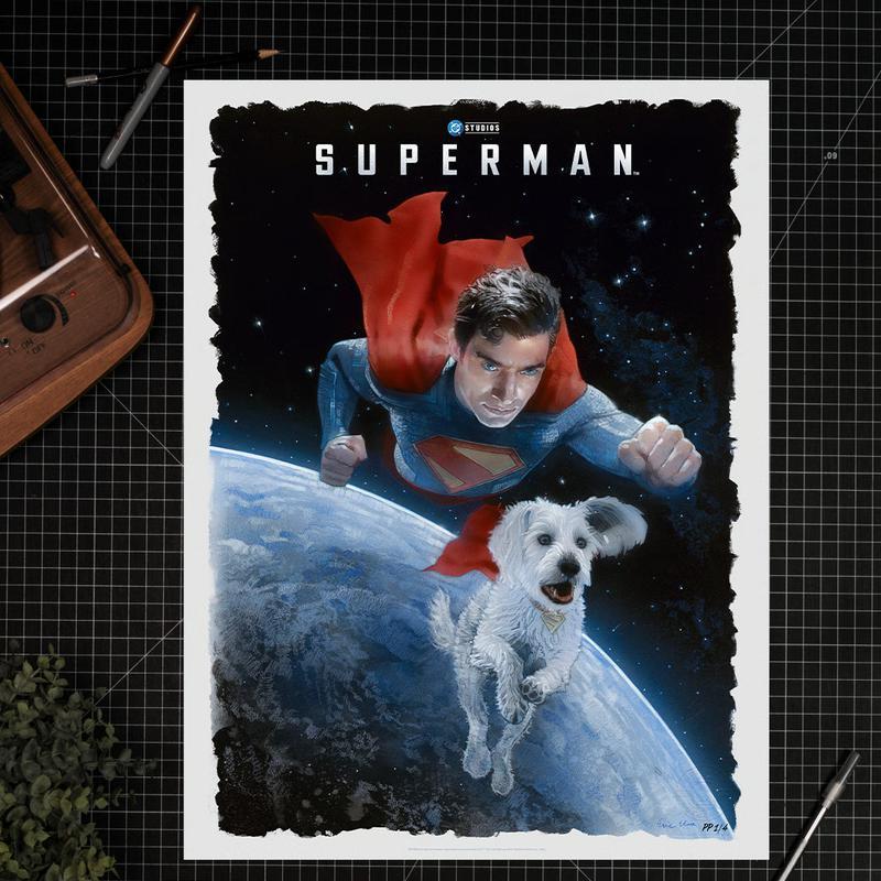 David Corenswet's Superman and Krypto the Super-Dog flying in space.