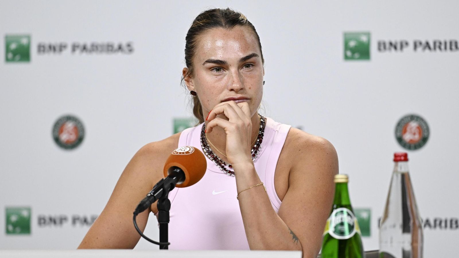 World women's no 1 Aryna Sabalenka cut short her news conferences during the French Open in protest at players' winnings. Pic: AP