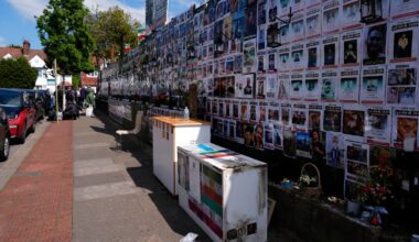The memorial wall on Limes Avenue. Pic: Jordan Pettitt/PA Wire