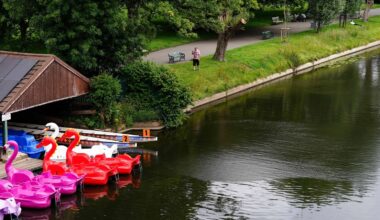 People walk by the River Avon in St Nicholas' Park in Warwick. Pic: PA