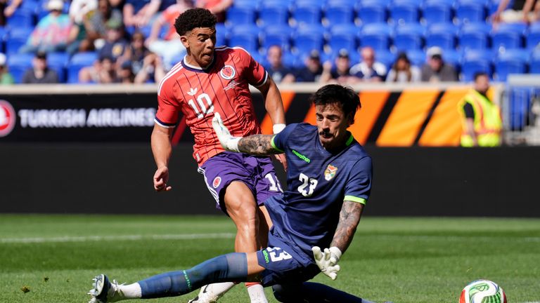 Che Adams scores for Scotland against Bolivia
