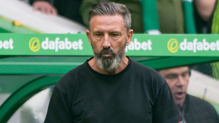 Hearts head coach Derek McInnes and his squad had to leave the match soon after full-time