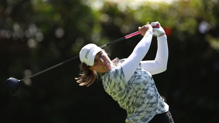 Jennifer Kupcho hits off the 11th tee the during the first round of the U.S. Women's Open (AP Photo/Jessie Alcheh)