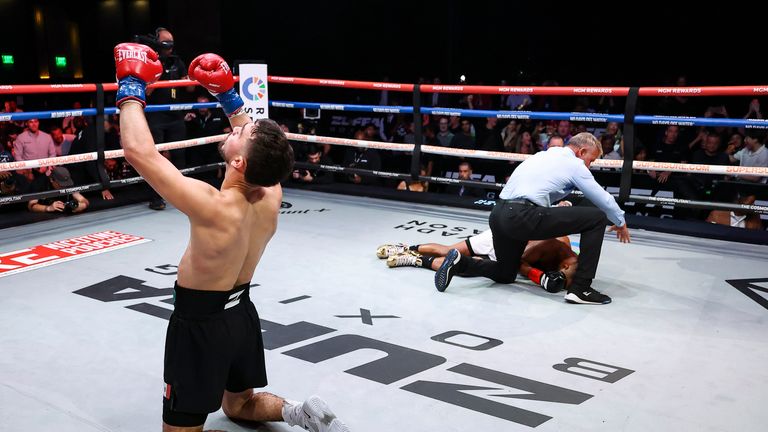 LAS VEGAS, NEVADA - JUNE 28: in a lightweight bout during the Zuffa Boxing 8 event at The Chelsea at The Cosmopolitan on June 28, 2026 in Las Vegas, Nevada. (Photo by Ed Mulholland/Zuffa Boxing)