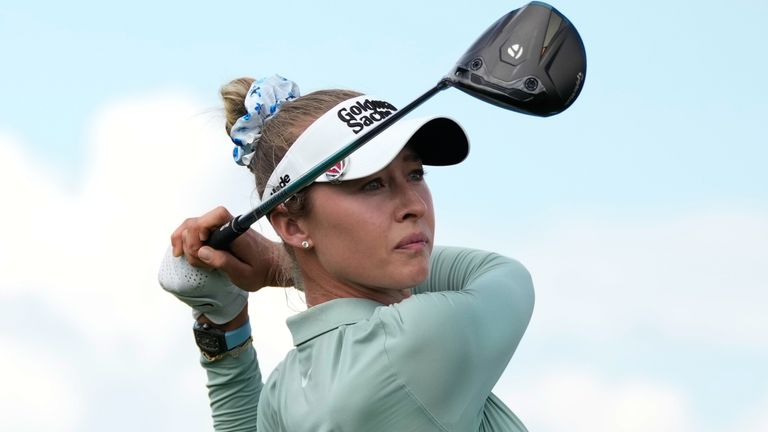 Nelly Korda drives from the 11th tee during the second round of the Women's PGA Championship (AP Photo/Chris Carlson)