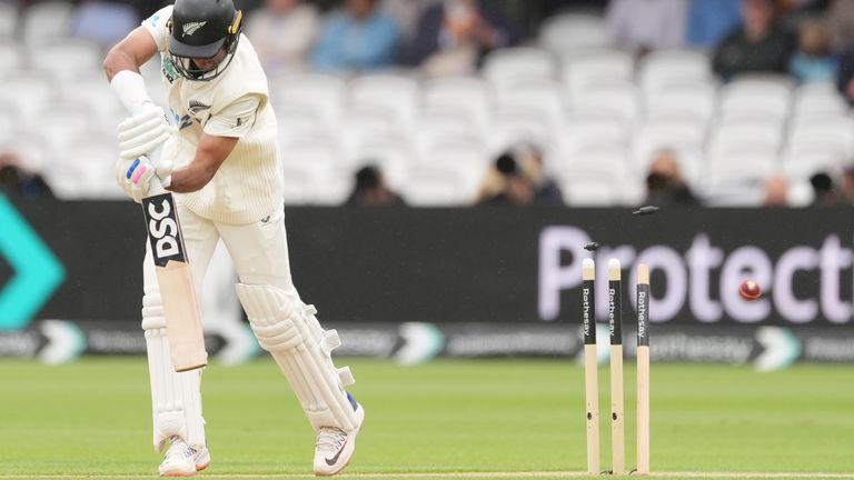 Rachin Ravindra was bowled by Ollie Robinson for 8 on day three at Lord's
