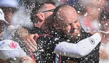 Tyrrell Hatton is drenched with champagne after winning in Andalucia