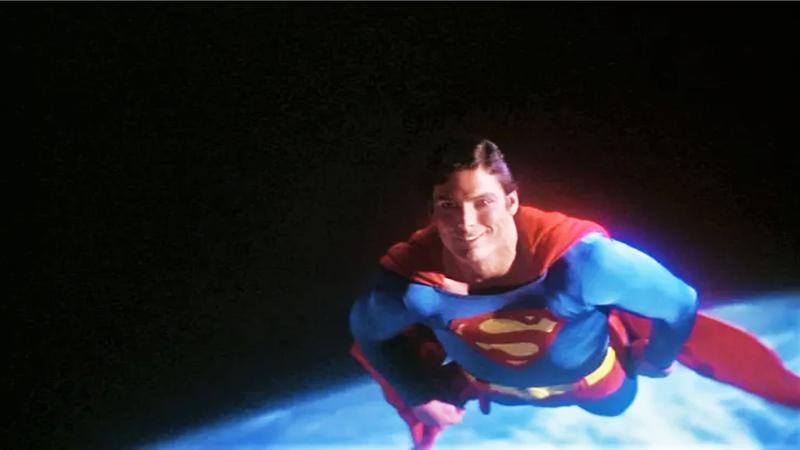 Christopher Reeve's Superman flying in space in 'Superman.'