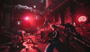 A gun is pointed at red-glowing enemies.