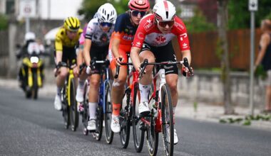 Alison Jackson (St Michel - Preference Home - Auber93) leads the six rider breakaway during stage 3 of the 2026 Giro d'Italia Women. (Photo by Luc Claessen/Getty Images)