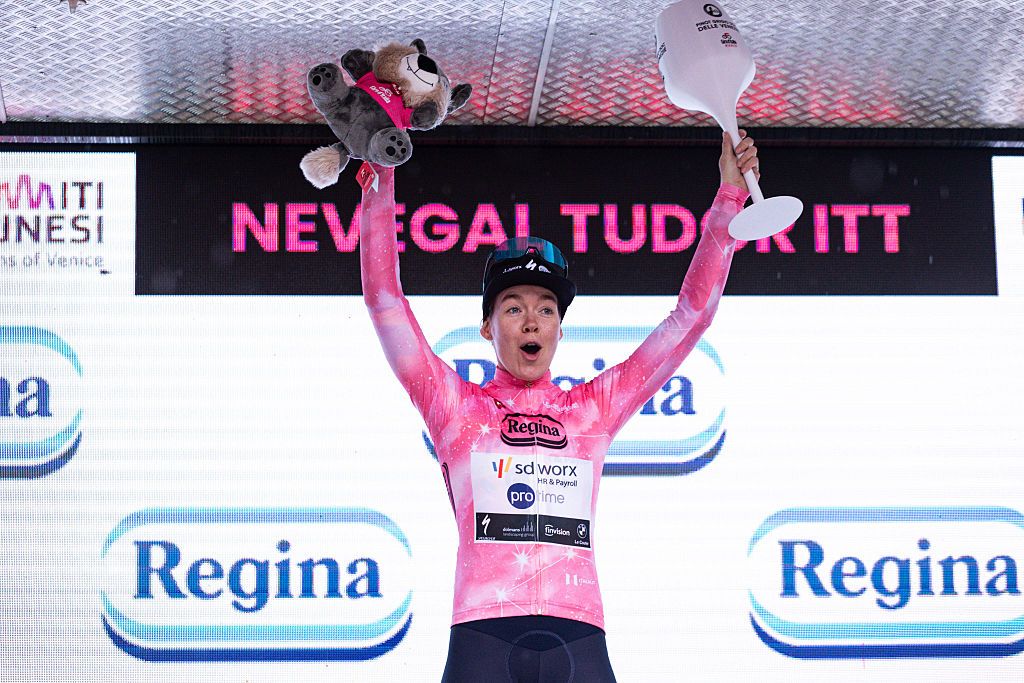 Anna Van Der Breggen of TEAM SD WORX - PROTIME wears the Pink Jersey after Stage 4 of the 37th Giro d'Italia Women, a 12.2 km individual time trial stage from Belluno to Nevegal, in Italy, on June 2, 2026. (Photo by Tommaso Berardi/NurPhoto)