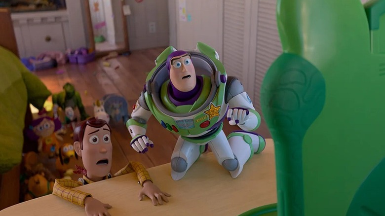 Buzz and Woody confronting the Lilypad tablet in 