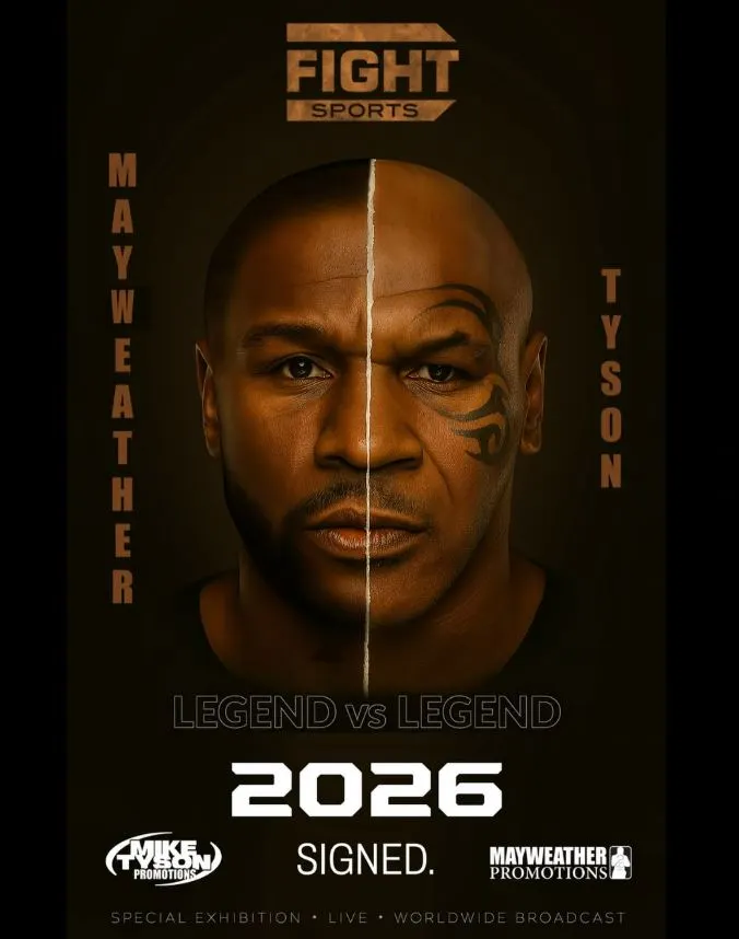 Mayweather and Tyson on a fight poster