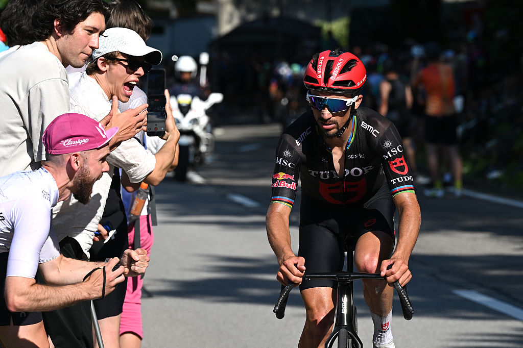 LOCARNO, SWITZERLAND - JUNE 18: Julian Alaphilippe of France and Team Tudor Pro Cycling competes during the 89th Tour de Suisse 2026, Stage 2 a 157.7km stage from Locarno to Locarno / #UCIWT / on June 18, 2026 in Locarno, Switzerland. (Photo by Tim de Waele/Getty Images)