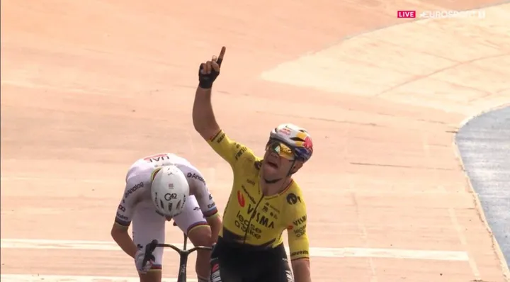 Wout van Aert beat Tadej Pogacar in a sprint at the Roubaix Velodrome, to win the Queen of the Cobbles in 2026.