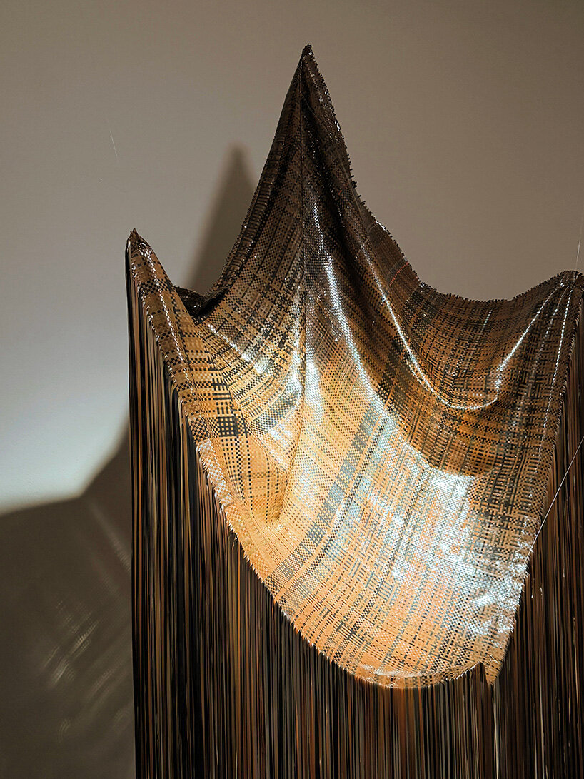 VHS tapes and cassette recordings replace yarn in a woven archive of collective memory - 9