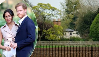 A comp image of Prince Harry and Meghan Markle with a view of Frogmore Cottage