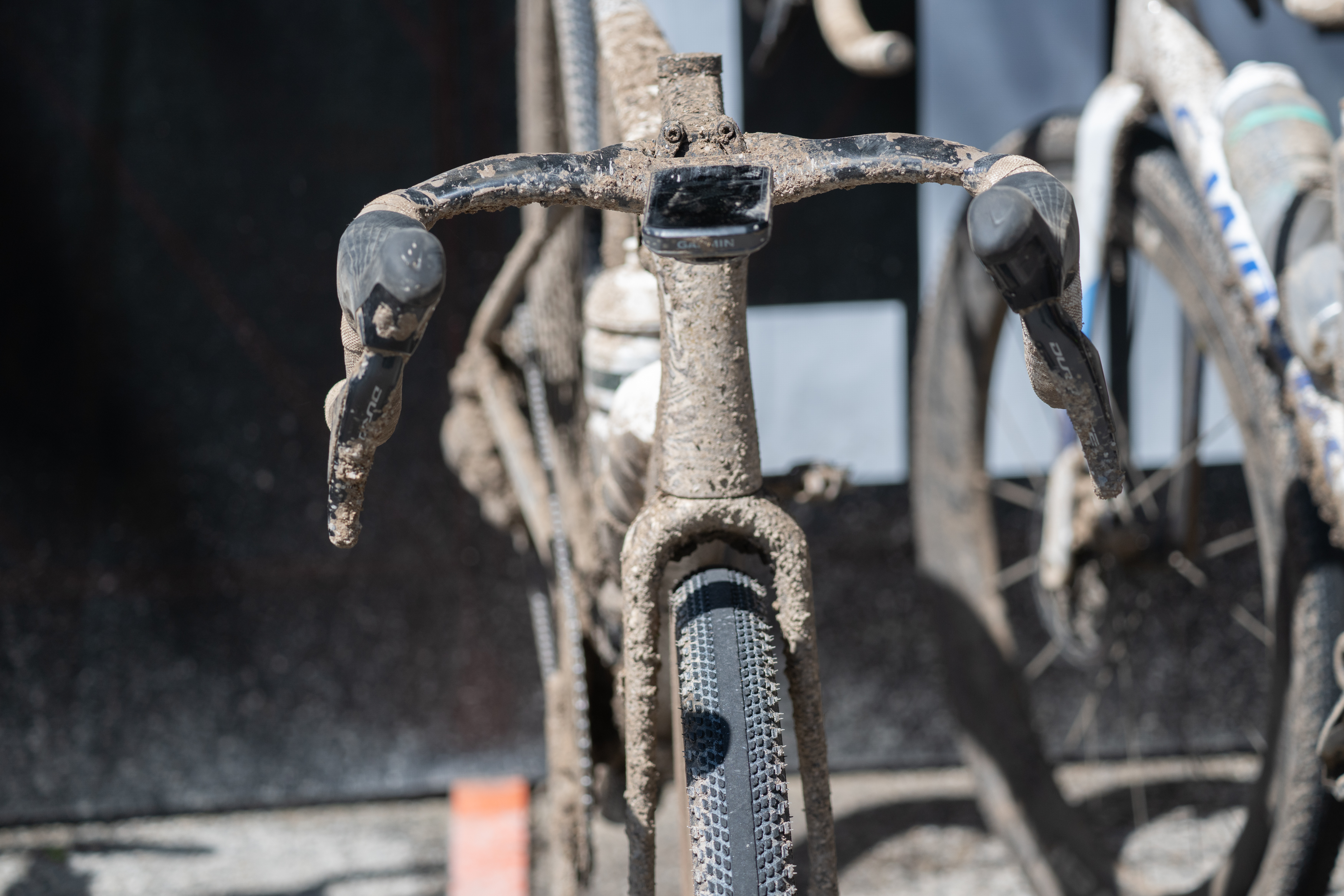 Photos of the bikes from the finish line of Unbound Gravel 2026