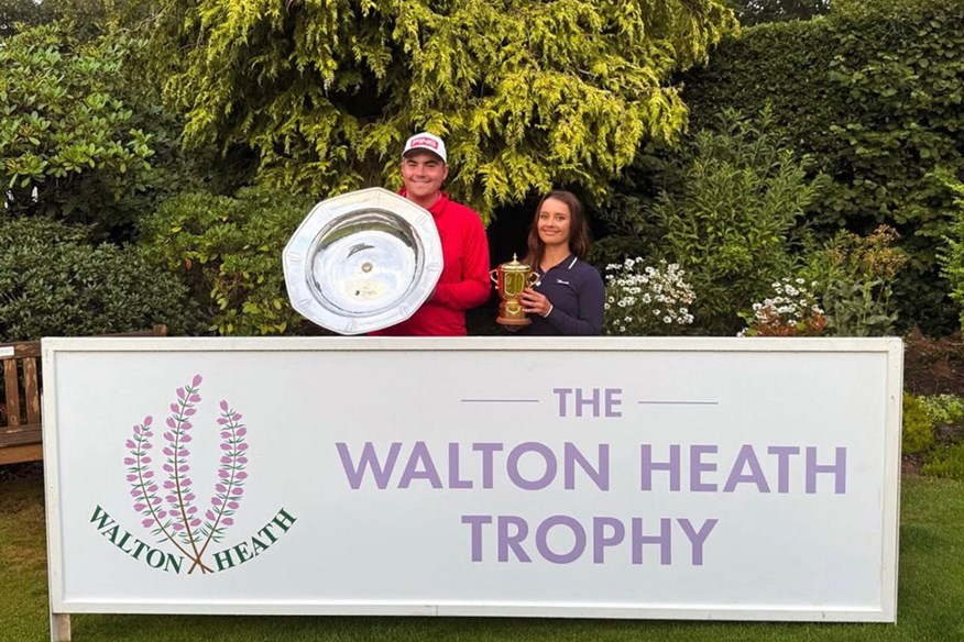 The 2025 Walton Heath Trophy winners were Lewy Hayward, who claimed the Michael Lunt Salver, and Charlotte Brook, who lifted the Jill Thornhill Rose.