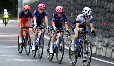 The breakaway during the stage 6 of the 2026 Giro d'Italia Women, a 160km stage from Ala to Brescello on June 04, 2026. (Photo by Luc Claessen/Getty Images)
