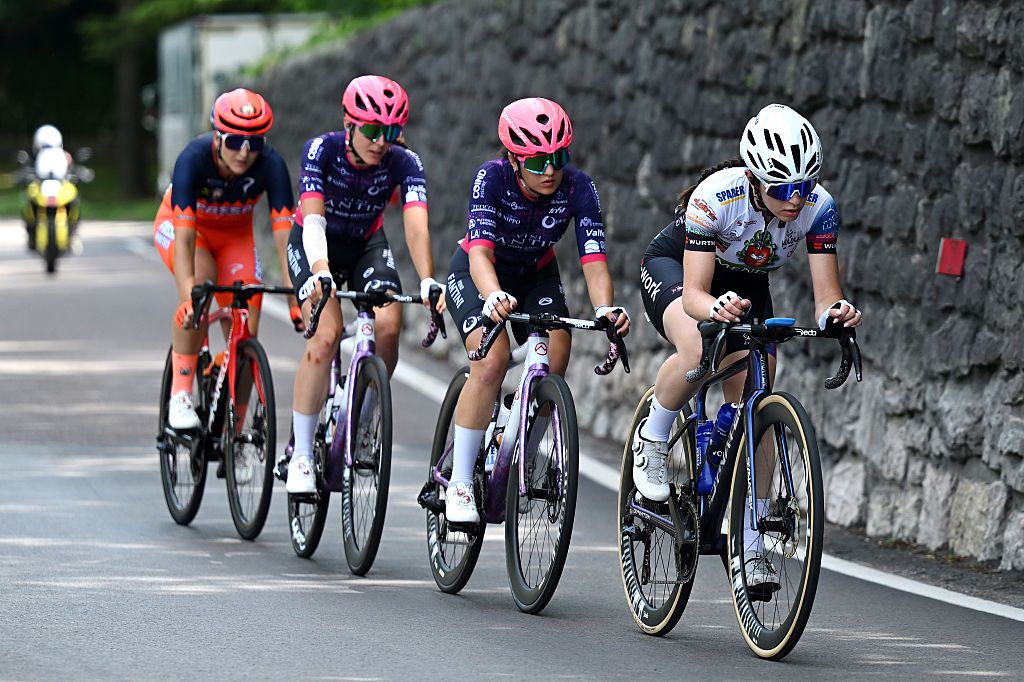 The breakaway during the stage 6 of the 2026 Giro d'Italia Women, a 160km stage from Ala to Brescello on June 04, 2026. (Photo by Luc Claessen/Getty Images)