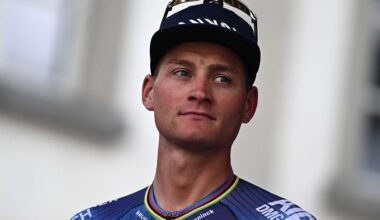 Mathieu van der Poel of team Alpecin-Premier Tech attends the team presentation on the eve of the first stage of the Tour de Suisse