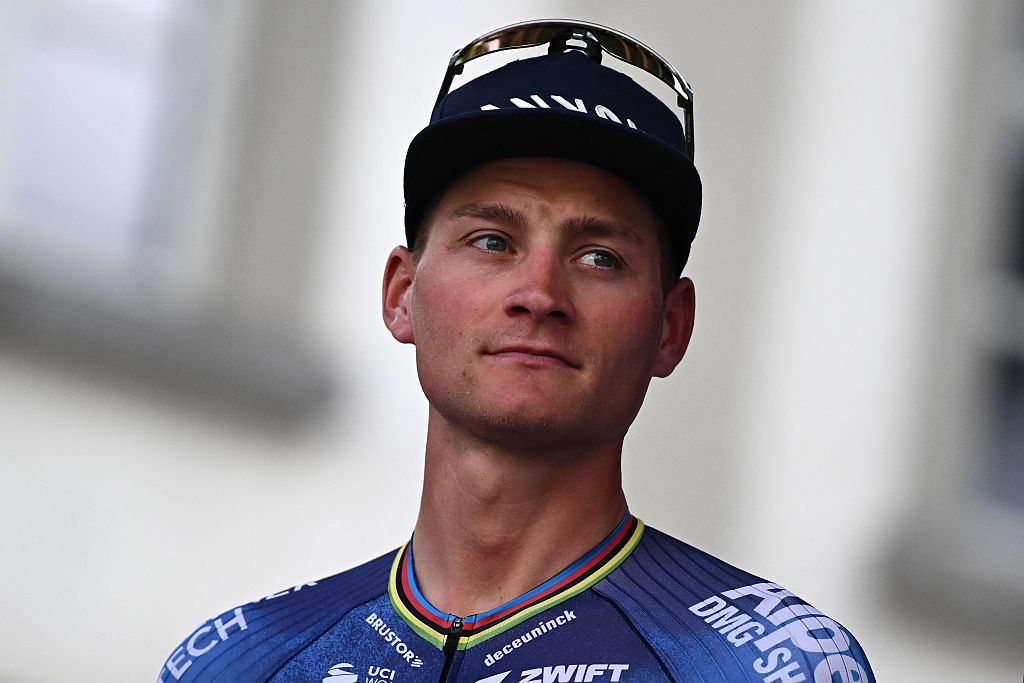 Mathieu van der Poel of team Alpecin-Premier Tech attends the team presentation on the eve of the first stage of the Tour de Suisse