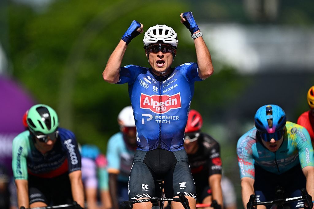 Belgian Jasper Philipsen of Alpecin-Premier Tech celebrates after winning stage 5 of the Baloise Belgium Tour cycling race, 183,6km from Gingelom to Hoeilaart, on Sunday 21 June 2026. The Baloise Belgium Tour takes place from 17 to 21 June.BELGA PHOTO JASPER JACOBS (Photo by JASPER JACOBS / BELGA MAG / Belga via AFP)