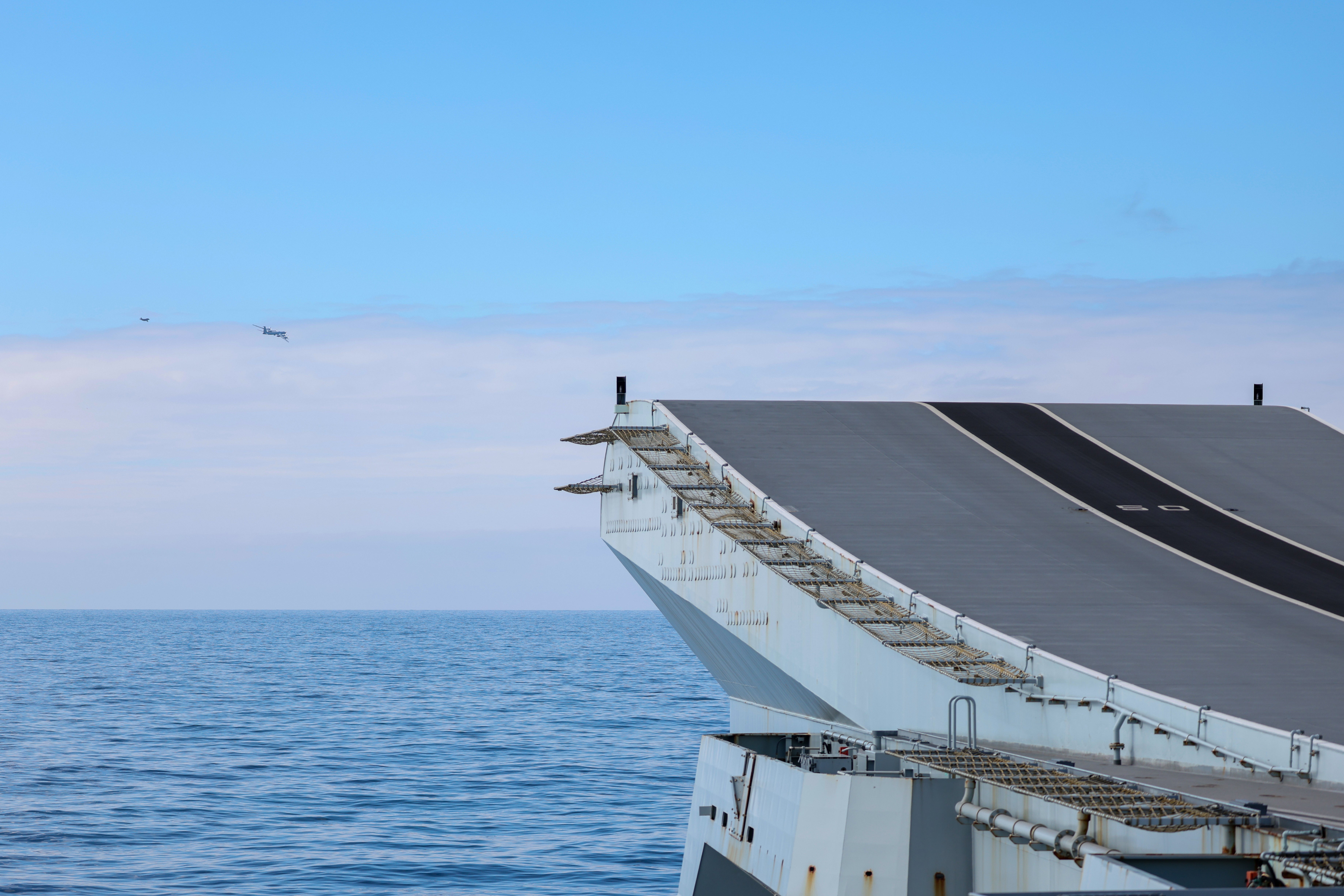 Two F-35 jets flew from the Prince of Wales to escort the Bear-F away from the Carrier Strike Group
