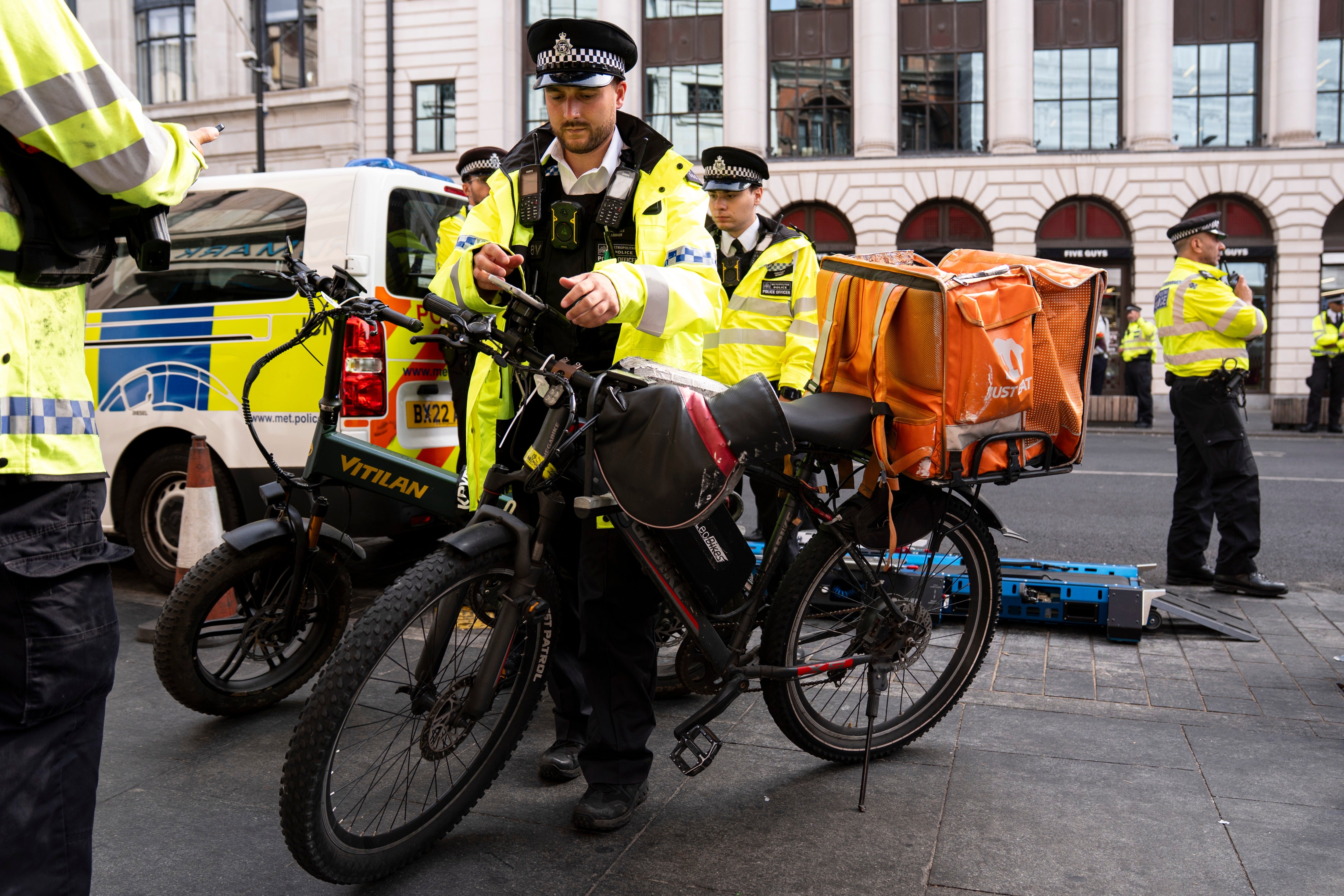 As part of Operation Lexand, officers seized 29 e-bikes and seven e-scooters near Tottenham Court Road Station on Friday
