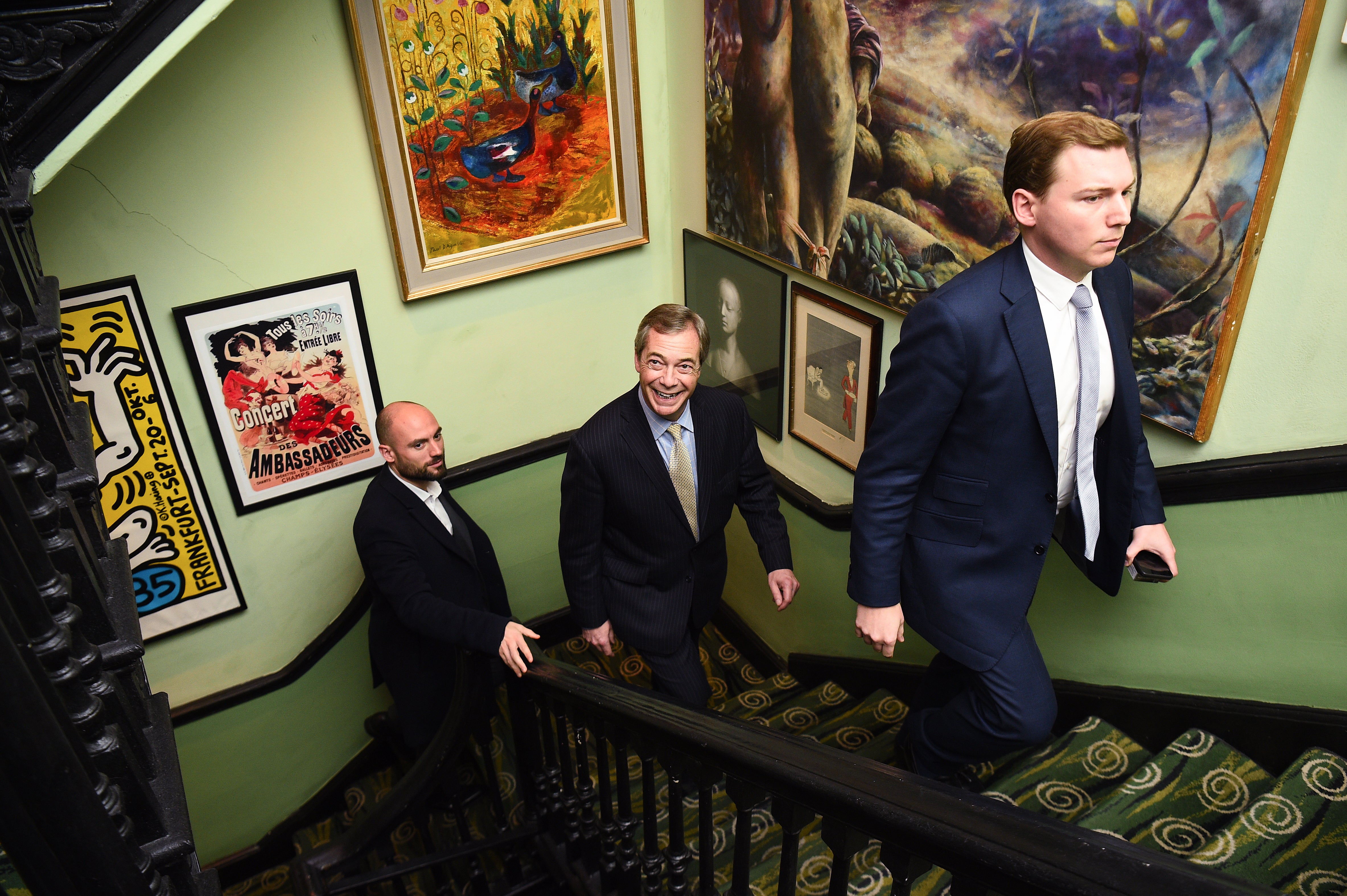 Mr Cottrell, seen walking ahead of Mr Farage, is a crypto-gambling entrepreneur (Kirsty O’Connor/PA)