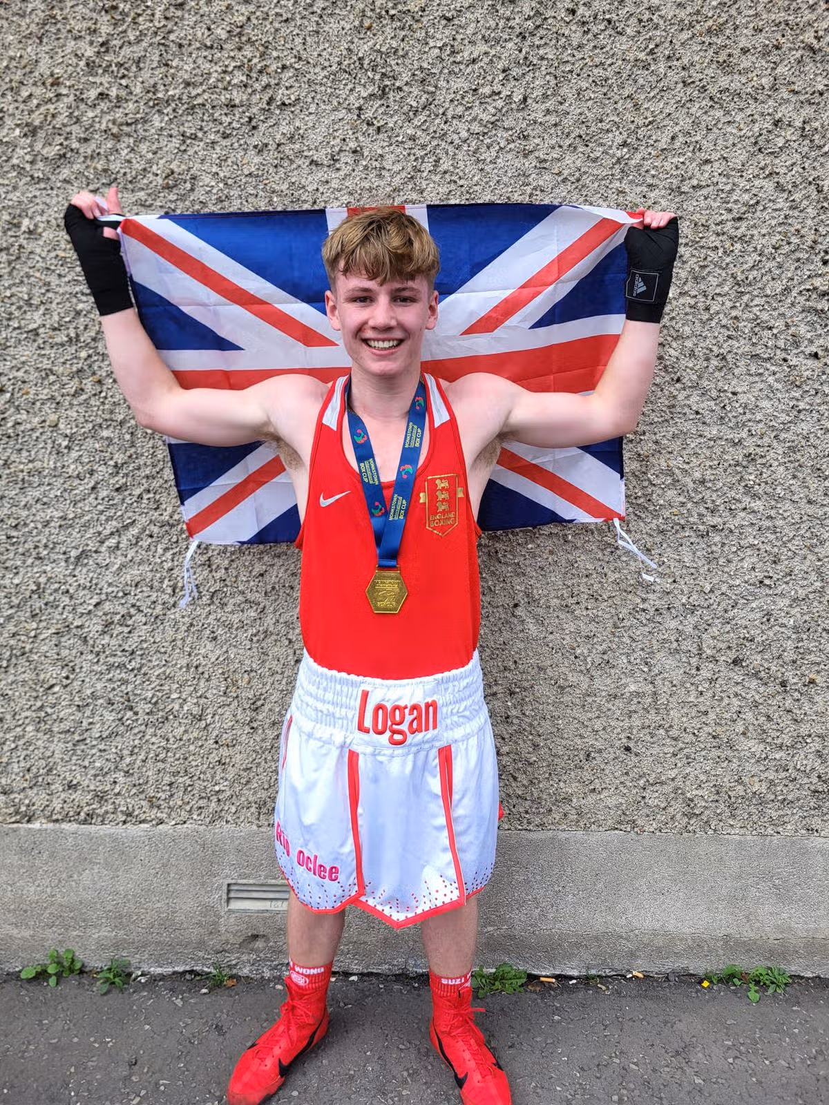 Logan Palmer, from Kingswood, with a union jack flag