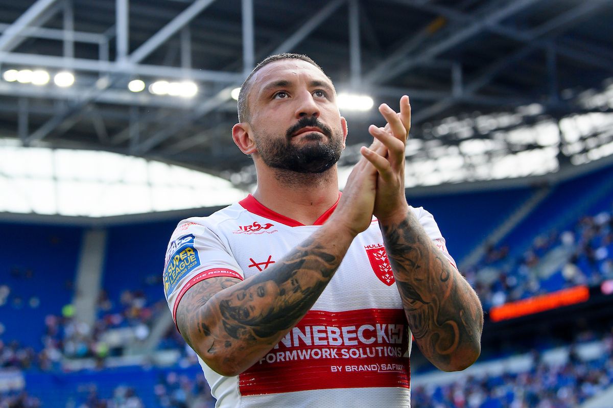 Hull KR's Elliot Minchella thanks the fans and supporters after victory over Hull FC