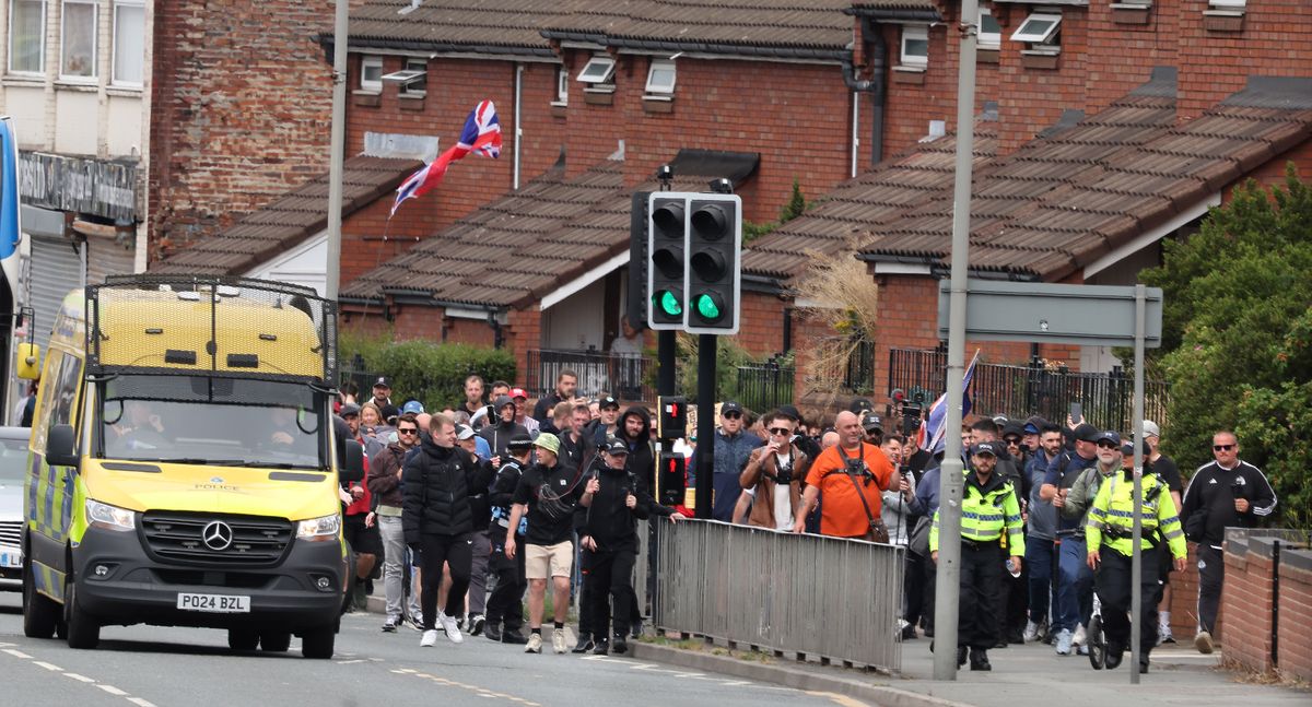 Anti Immigration protestors in Walton, Liverpool.