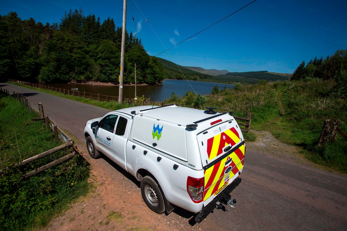 Picture shows a Welsh Water van parked at Taf Fechan Reservoir, north of Merthyr Tydfil.