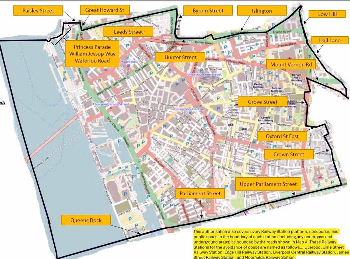 A Section 60 Order has been introduced in Liverpool city centre