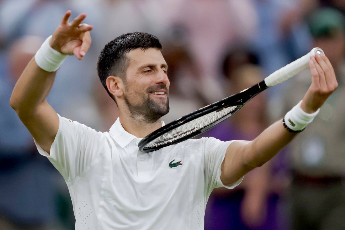 Novak Djokovic of Serbia during Day One of the The Championships - Wimbledon 2026 at All England Lawn Tennis and Croquet Club