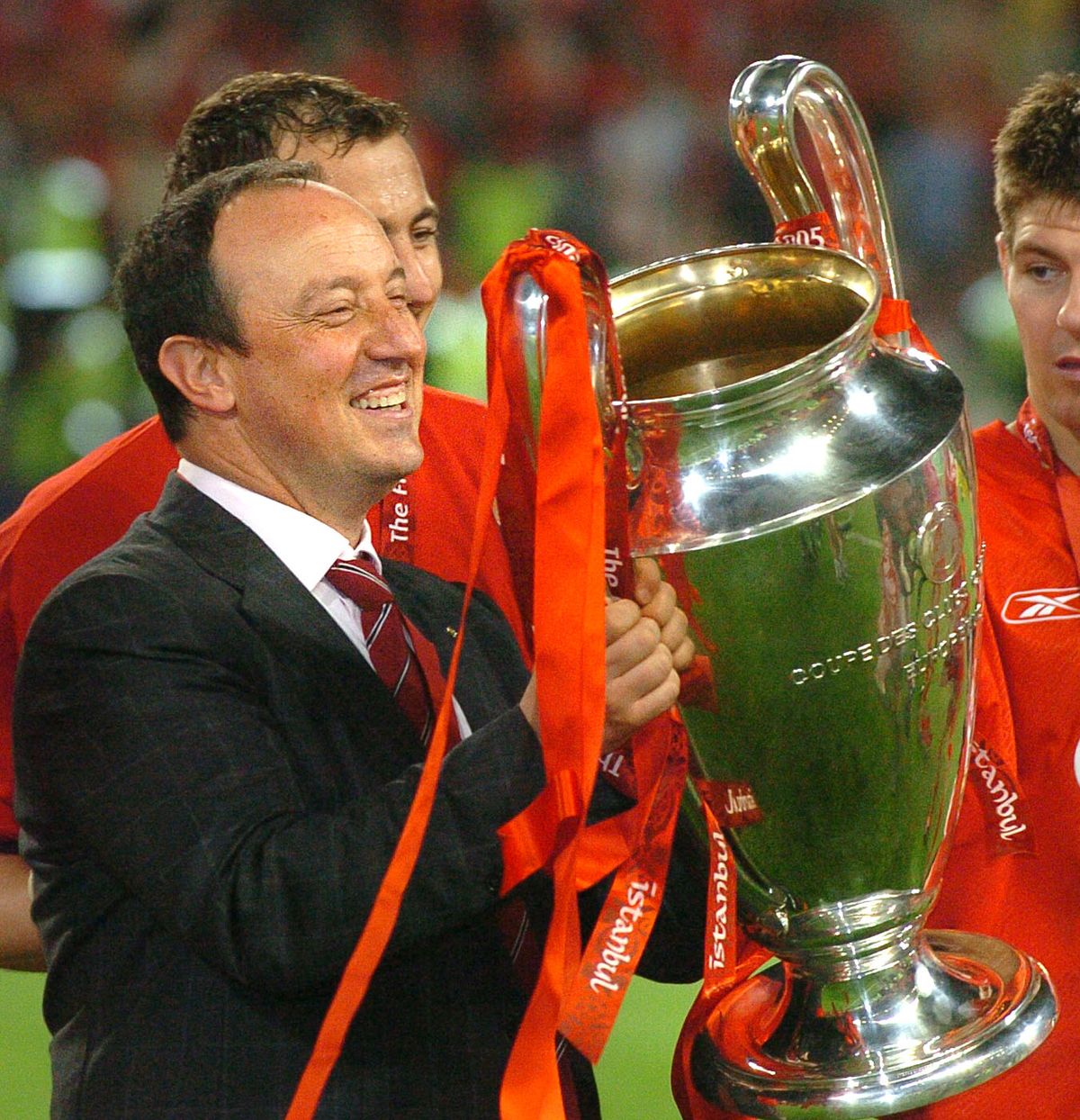 Rafa Benitez celebrates the European Cup win in Istanbul 2005