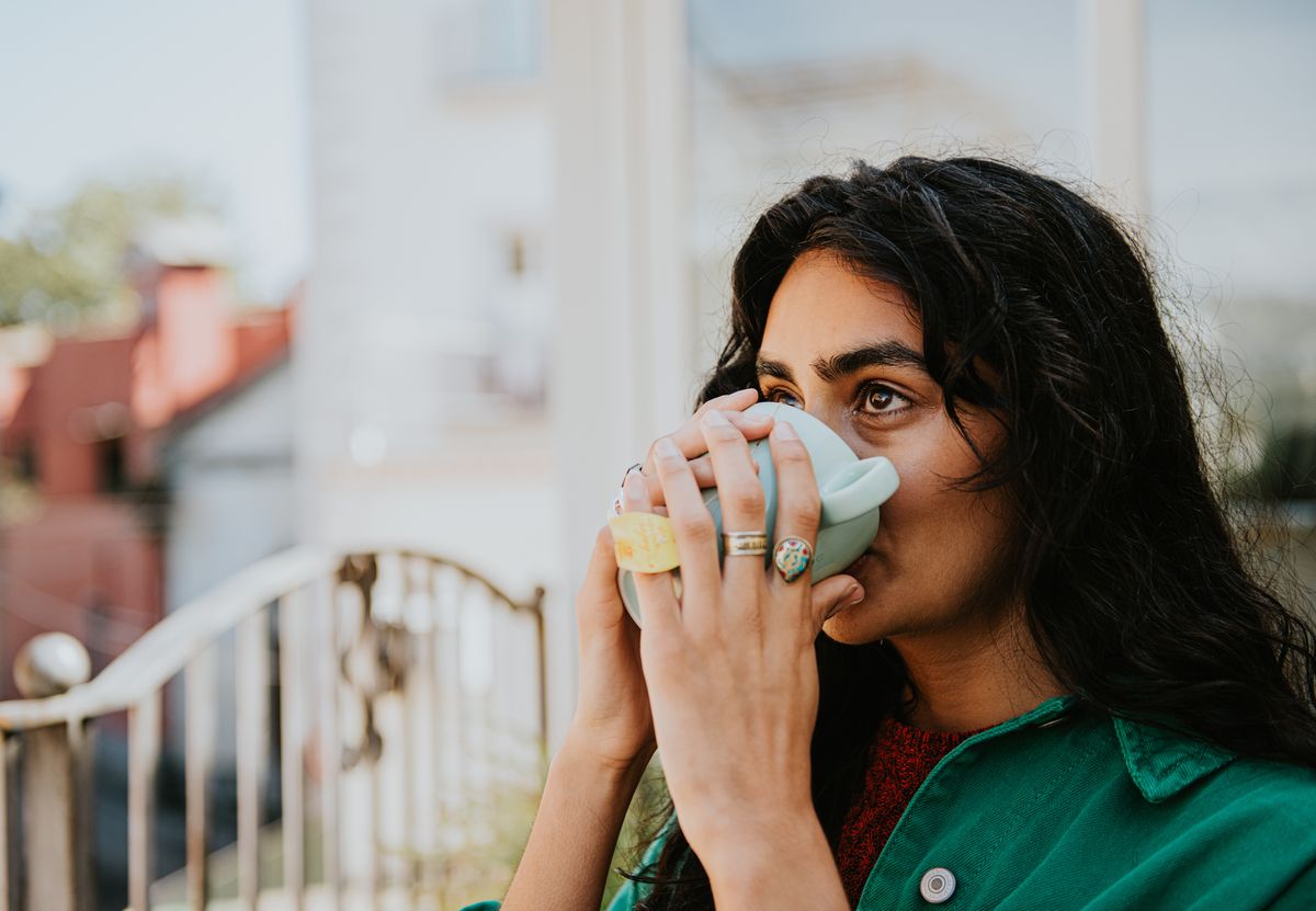 A woman drinking tea