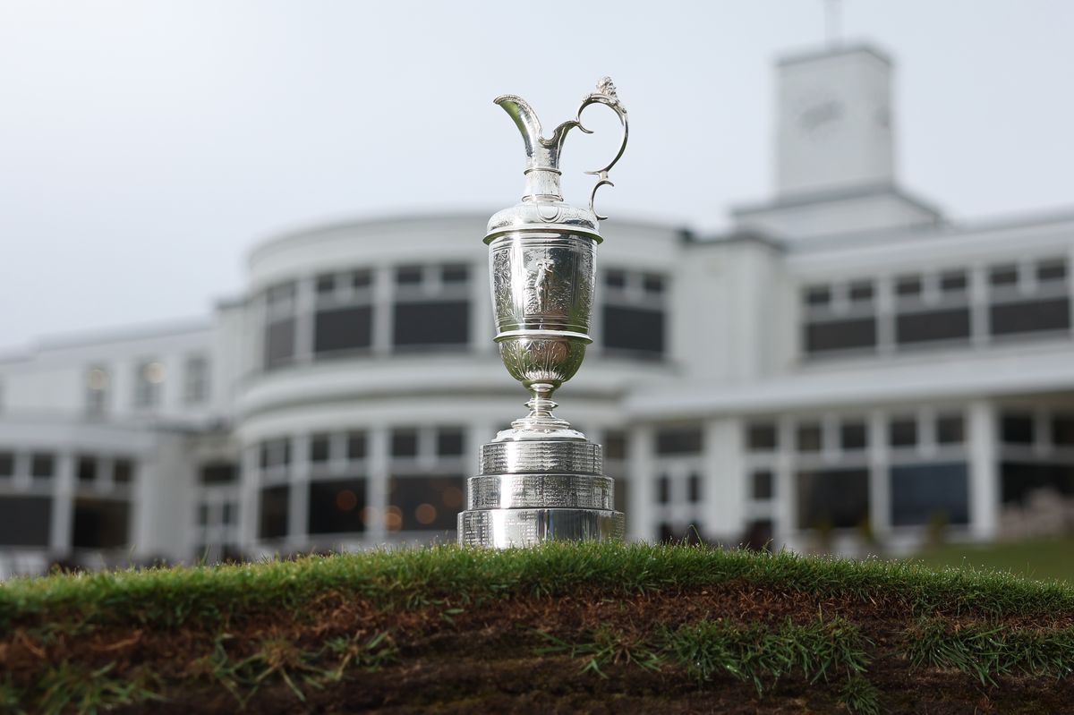 A view of the Claret Jug on the 18th green at Royal Birkdale