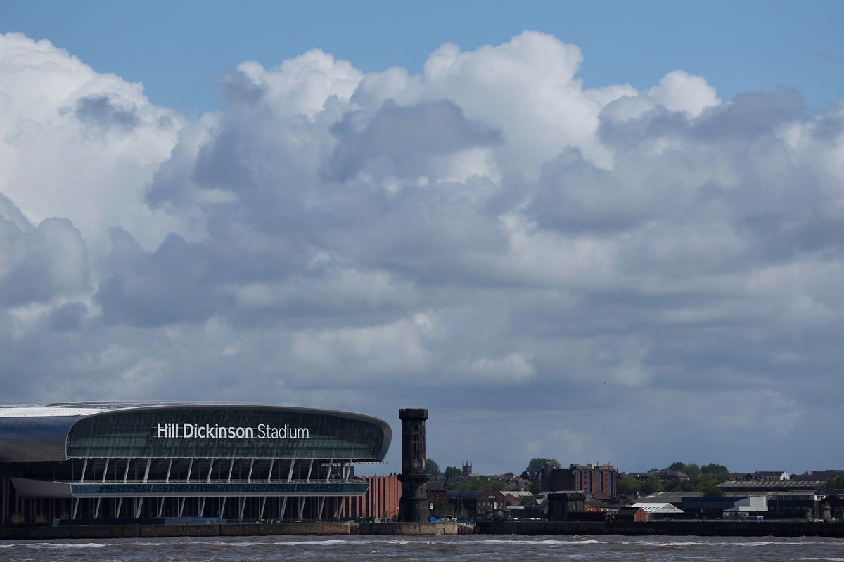 A general view of the Hill Dickinson Stadium, as seen from across the River Mersey. Photo by Lewis Storey/Getty Images